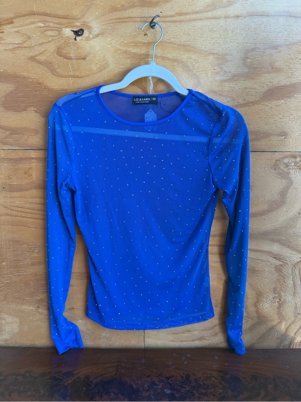 Liz & Sara royal blue long-sleeve sheer mesh top